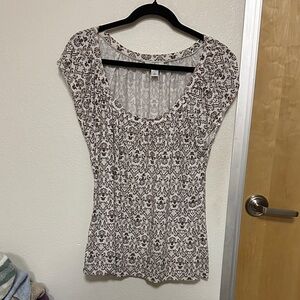 LOFT Brown and Cream Patterned Blouse